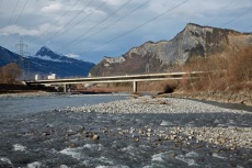 The Bridge over the Rhine in Bad Ragaz (1961–1962, widened in 1971–1972), is three-span prestressed concrete bridge with spans of 58, 82, and 58m long [© Ralph Feiner]
